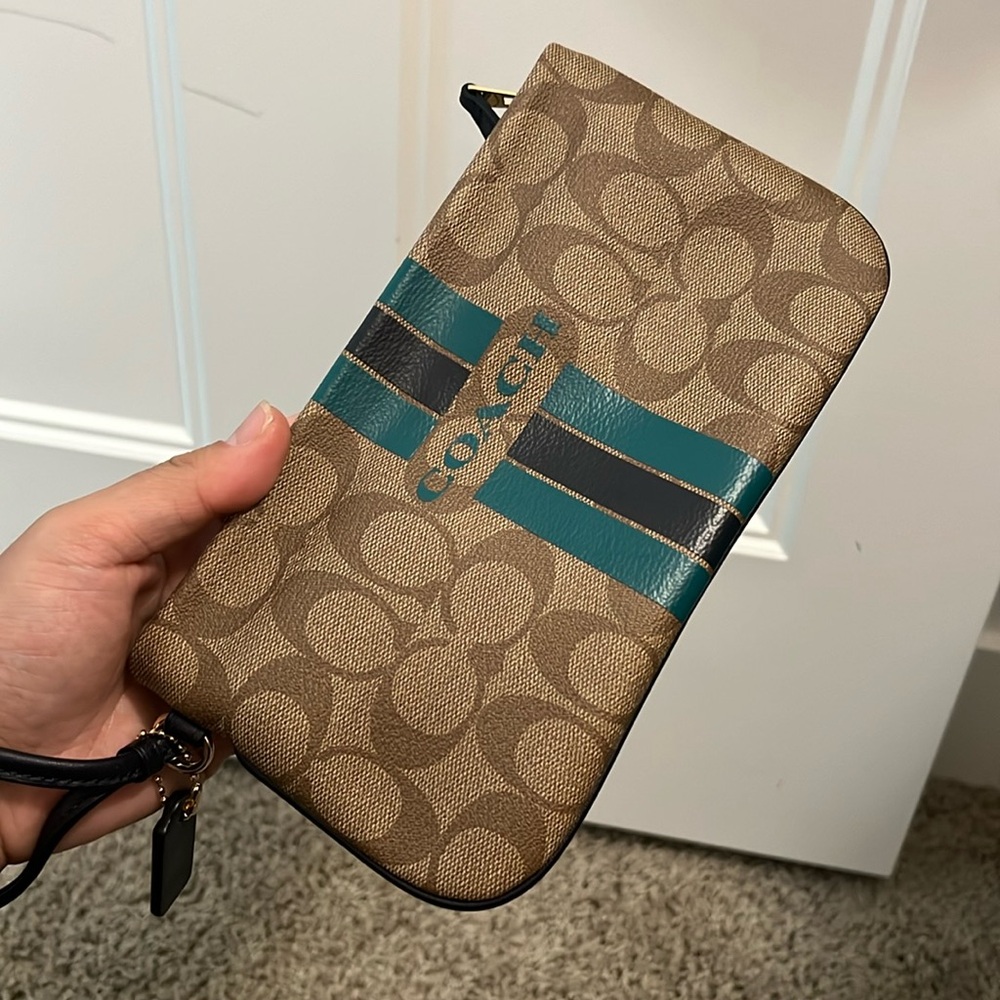Coach Wristlet Coach Clutch Varsity stripe Corner Zip Wristlet